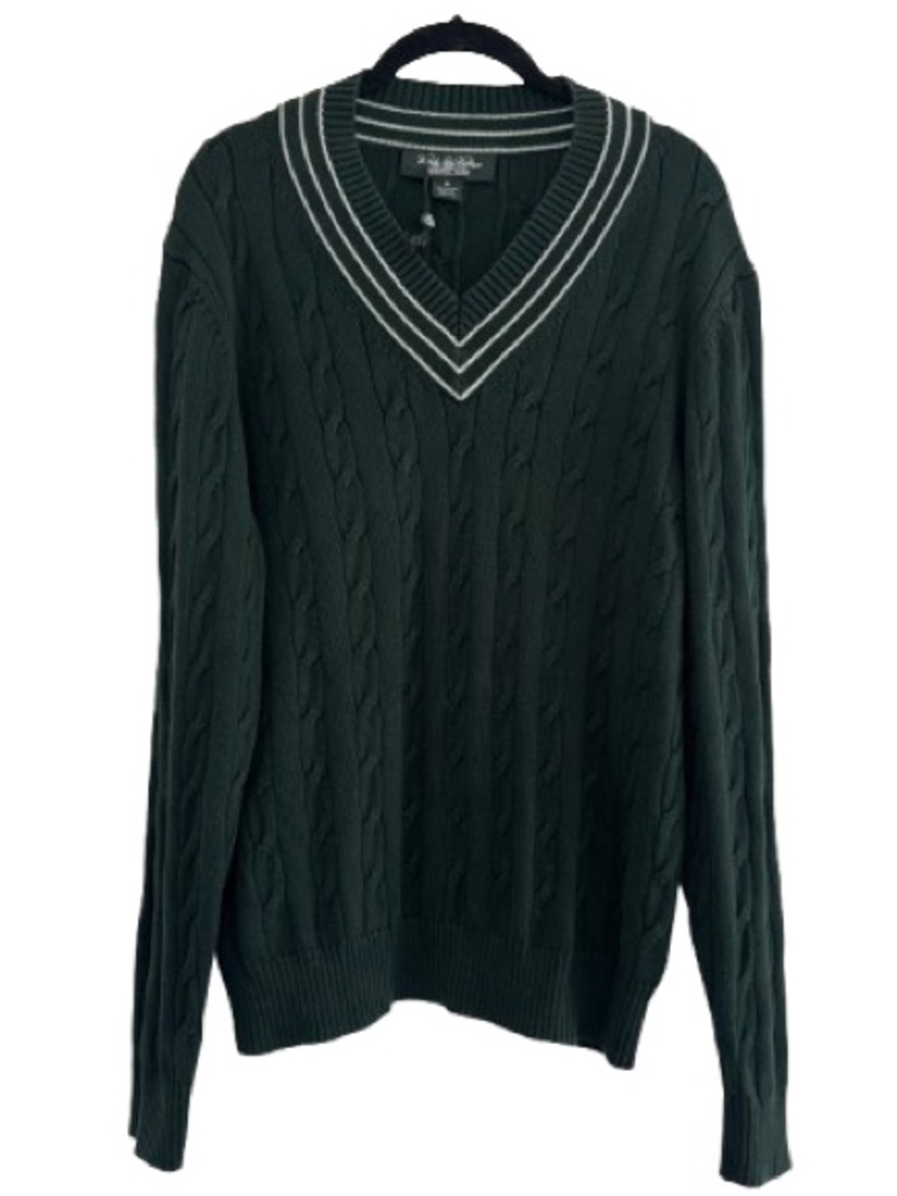 Brooks Brothers Country Club Tennis Sweater Green White Egyptian Cotton Cable